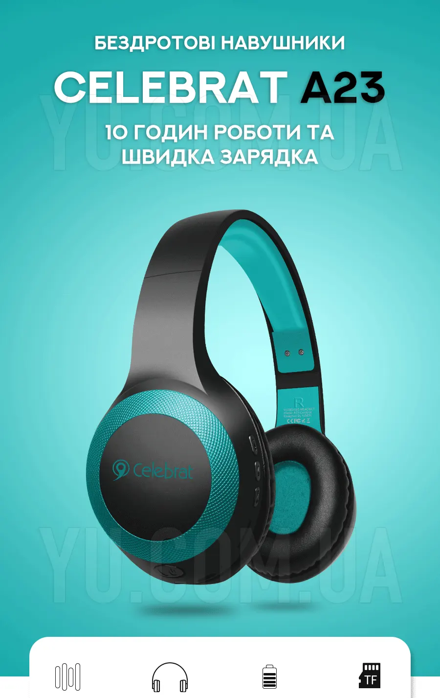 Бездротові навушники Celebrat A23 - 10 годин роботи та швидка зарядка Бездротові навушники Celebrat A23 - 10 годин роботи та швидка зарядка
